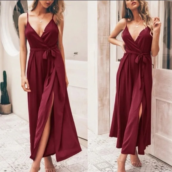 Boho Burnt Orange split thigh belted Wide Leg cami jumpsuit - Picture 9 of 16